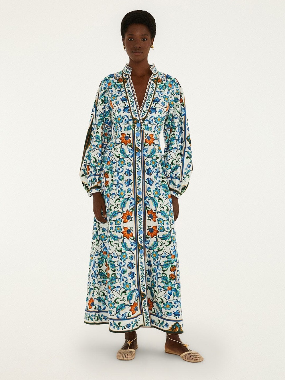NWT FARM RIO Off-White Flora Tile Maxi Dress